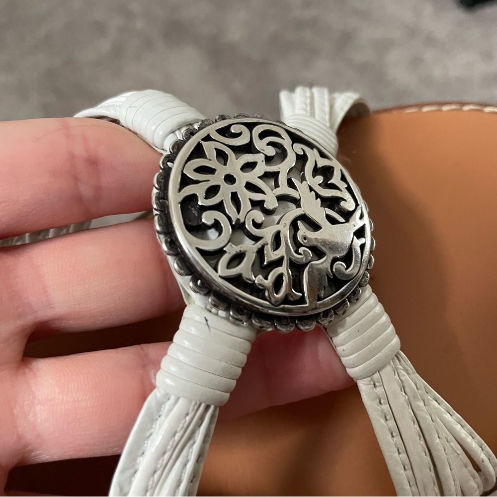 Brighton⚡️Ornate White and Tan Sandals with Elegant Silver Charm Accents - Picture 10 of 14